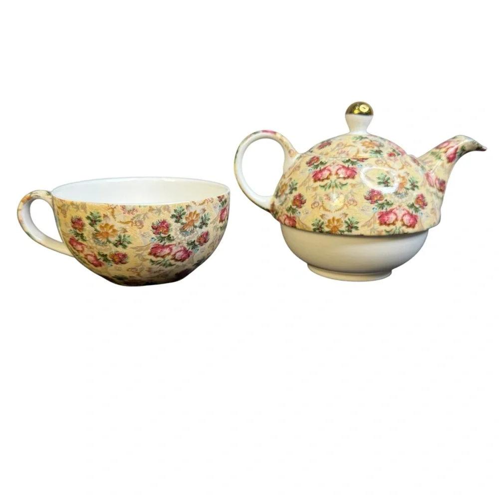 ROYAL PATRICIAN CHINTZ TEA-FOR-ONE TEAPOT & CUP SET – FLORAL VINTAGE
